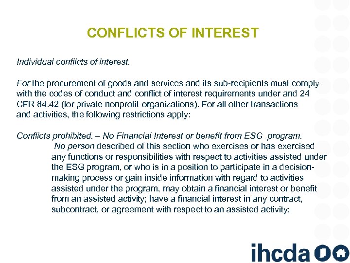 CONFLICTS OF INTEREST Individual conflicts of interest. For the procurement of goods and services