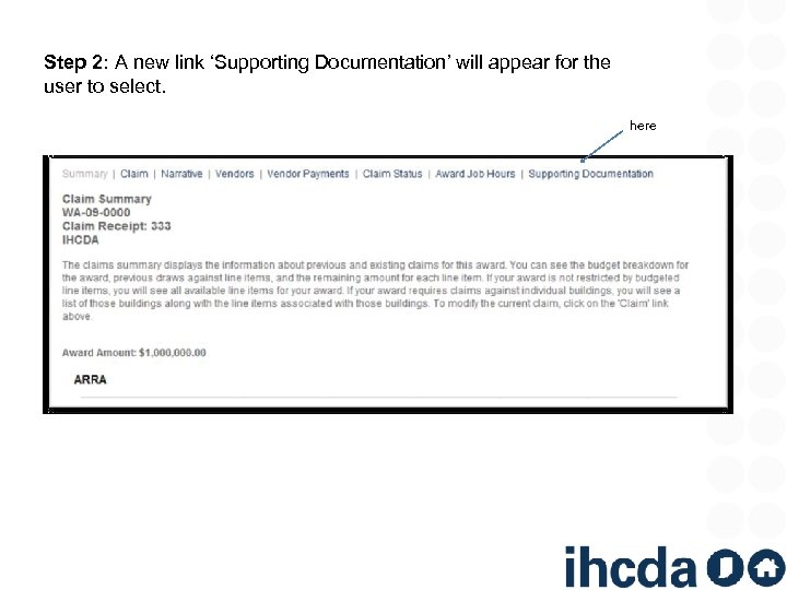 Step 2: A new link ‘Supporting Documentation’ will appear for the user to select.