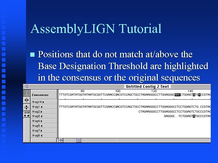 Assembly. LIGN Tutorial Positions that do not match at/above the Base Designation Threshold are