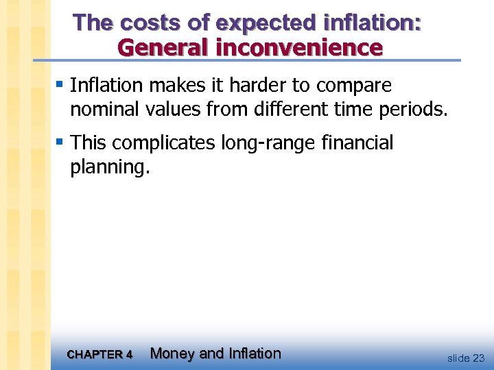 The costs of expected inflation: General inconvenience § Inflation makes it harder to compare