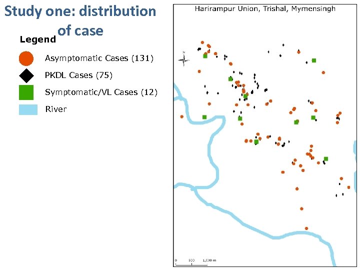 Study one: distribution of case Legend Asymptomatic Cases (131) PKDL Cases (75) Symptomatic/VL Cases