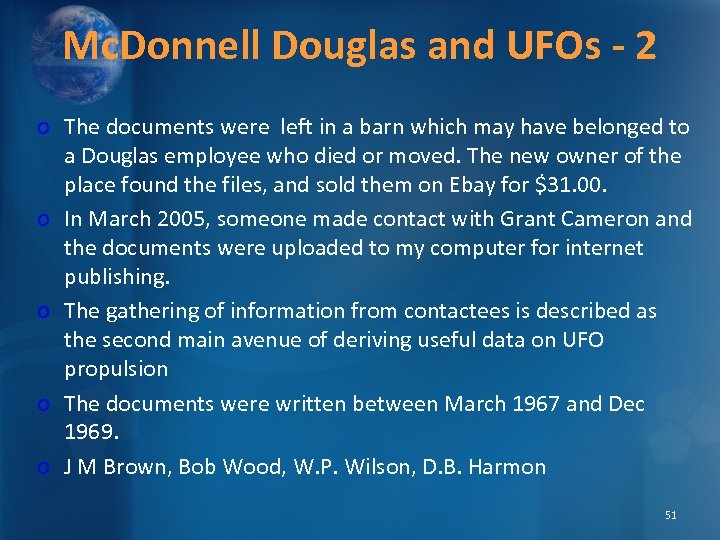 Mc. Donnell Douglas and UFOs - 2 o The documents were left in a