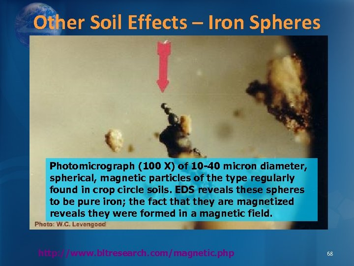 Other Soil Effects – Iron Spheres Photomicrograph (100 X) of 10 -40 micron diameter,