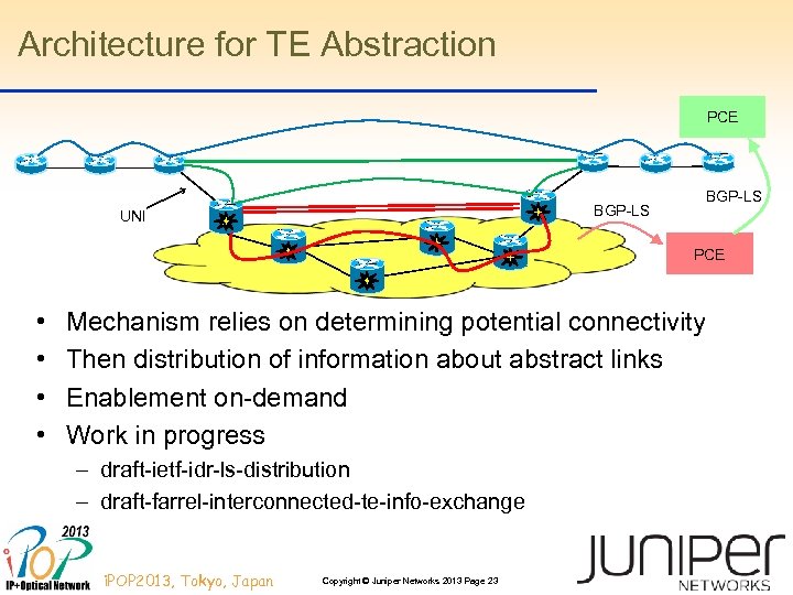 Architecture for TE Abstraction PCE BGP-LS UNI BGP-LS PCE • • Mechanism relies on