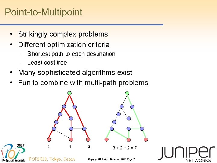 Point-to-Multipoint • Strikingly complex problems • Different optimization criteria – Shortest path to each