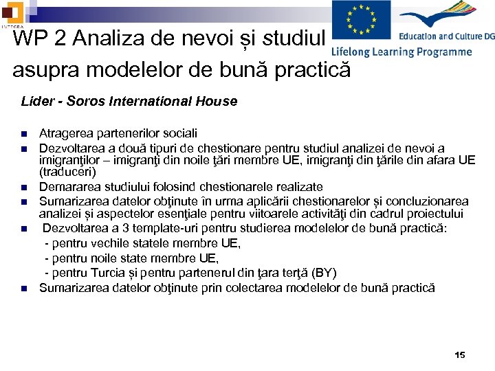 WP 2 Analiza de nevoi și studiul asupra modelelor de bună practică Lider -