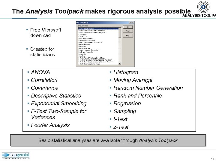 The Analysis Toolpack makes rigorous analysis possible ANALYSIS TOOLPA § Free Microsoft download §