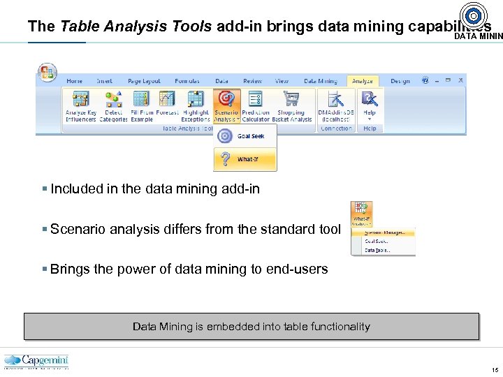 The Table Analysis Tools add-in brings data mining capabilities DATA MININ § Included in