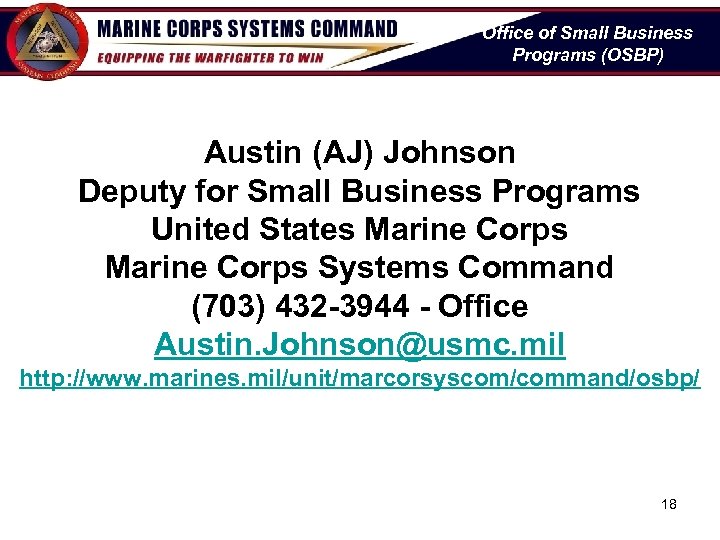 Office of Small Business Programs (OSBP) Austin (AJ) Johnson Deputy for Small Business Programs