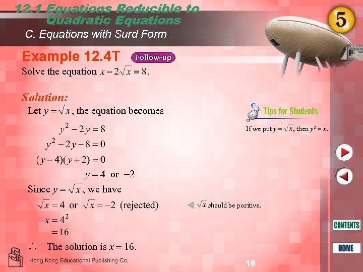 12. 1 Equations Reducible to Quadratic Equations C. Equations with Surd Form Example 12.