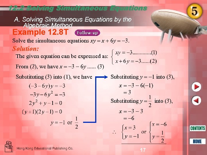 12. 2 Solving Simultaneous Equations A. Solving Simultaneous Equations by the Algebraic Method Example