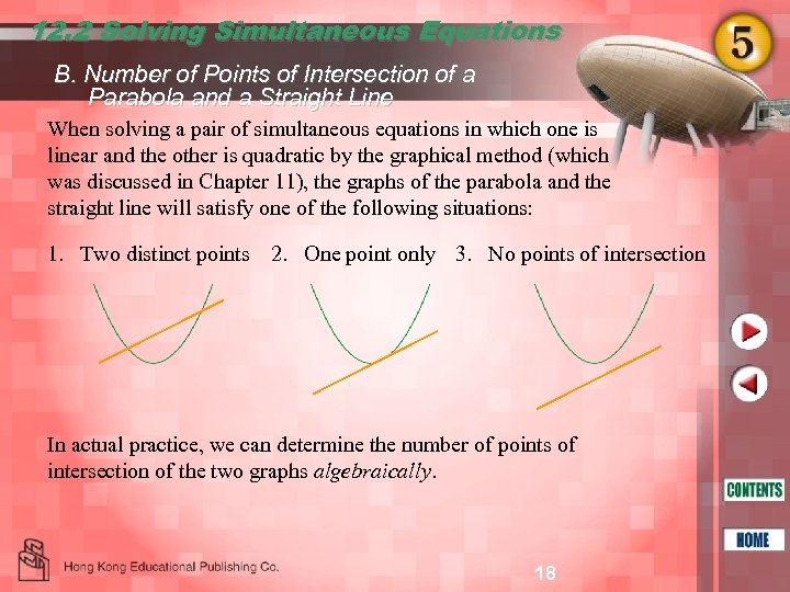 12. 2 Solving Simultaneous Equations B. Number of Points of Intersection of a Parabola