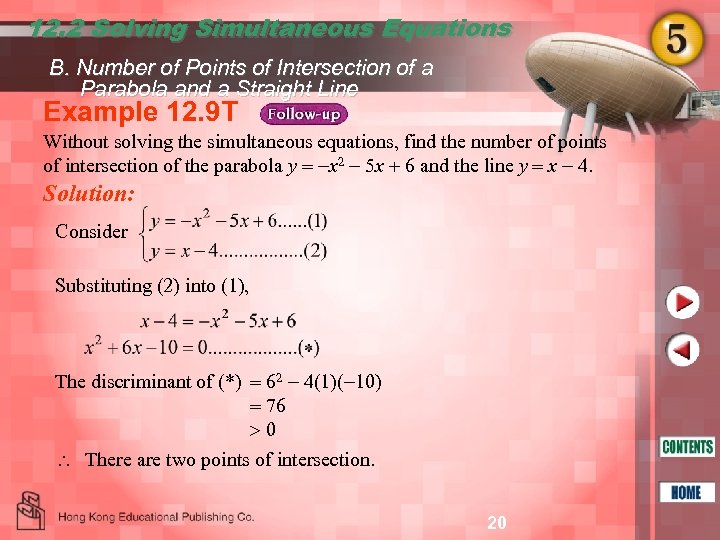 12. 2 Solving Simultaneous Equations B. Number of Points of Intersection of a Parabola