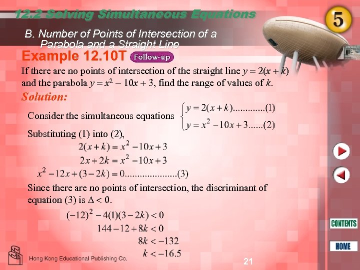 12. 2 Solving Simultaneous Equations B. Number of Points of Intersection of a Parabola