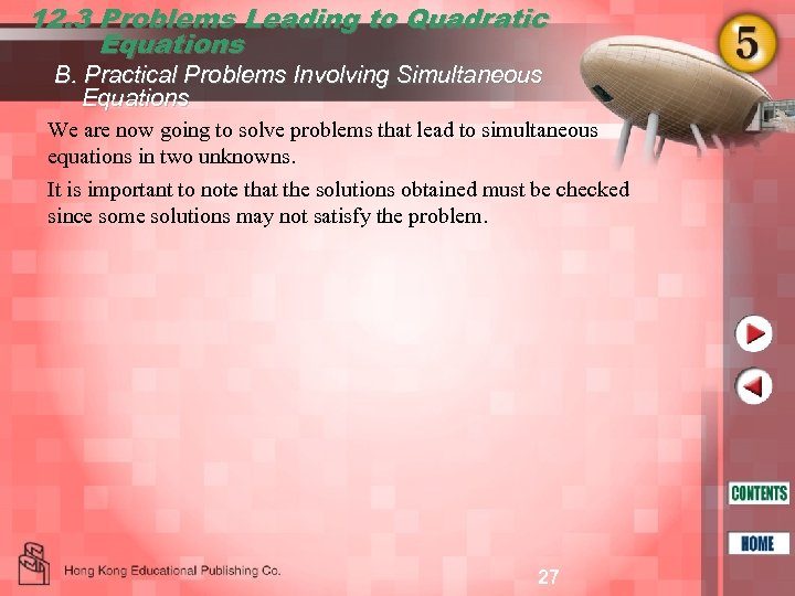 12. 3 Problems Leading to Quadratic Equations B. Practical Problems Involving Simultaneous Equations We