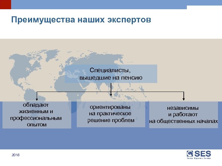 Преимущества наших экспертов Специалисты, вышедшие на пенсию обладают жизненным и профессиональным опытом 2016 2015