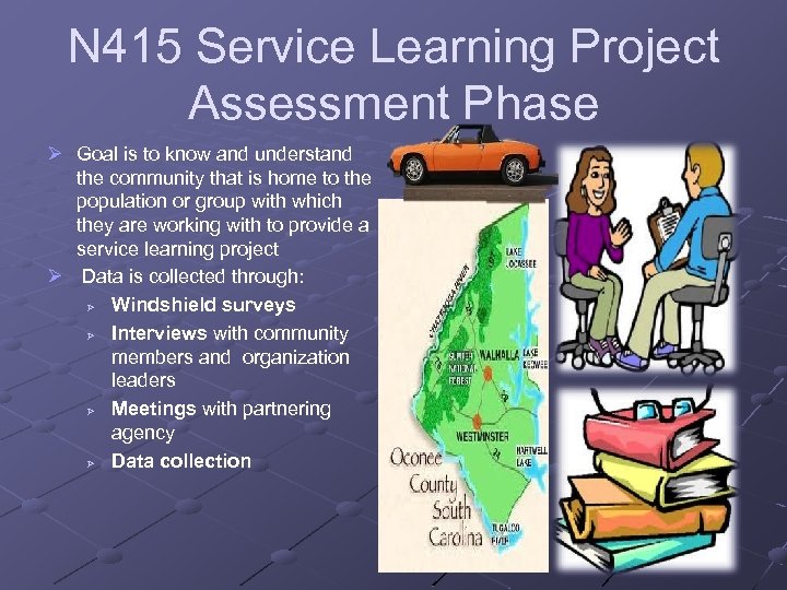 N 415 Service Learning Project Assessment Phase Ø Goal is to know and understand