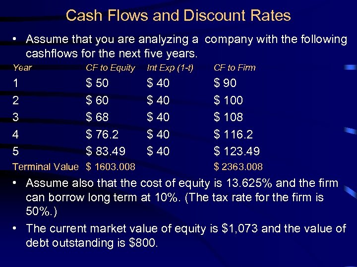 Cash Flows and Discount Rates • Assume that you are analyzing a company with
