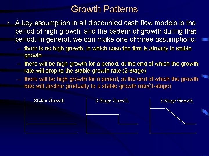 Growth Patterns • A key assumption in all discounted cash flow models is the