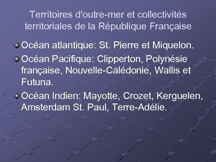 Territoires d'outre-mer et collectivités territoriales de la République Française Océan atlantique: St. Pierre et