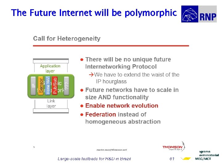 The Future Internet will be polymorphic Large-scale testbeds for R&D in Brazil 61 