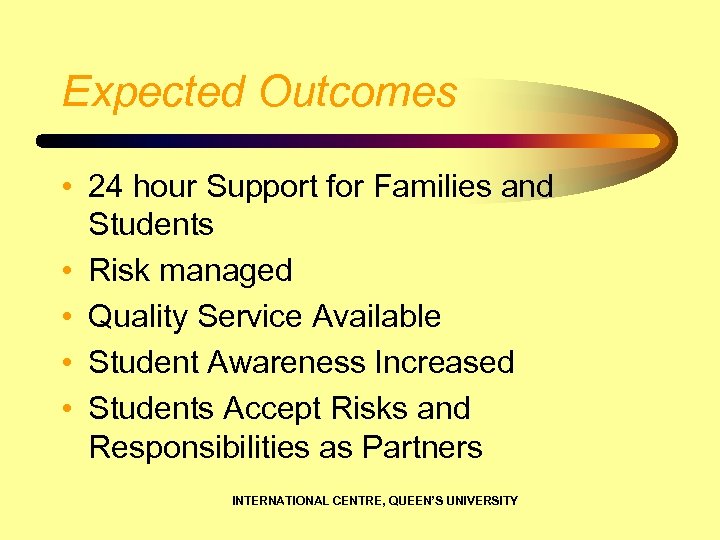Expected Outcomes • 24 hour Support for Families and Students • Risk managed •