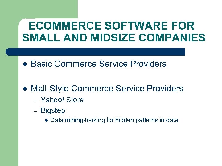 ECOMMERCE SOFTWARE FOR SMALL AND MIDSIZE COMPANIES l Basic Commerce Service Providers l Mall-Style