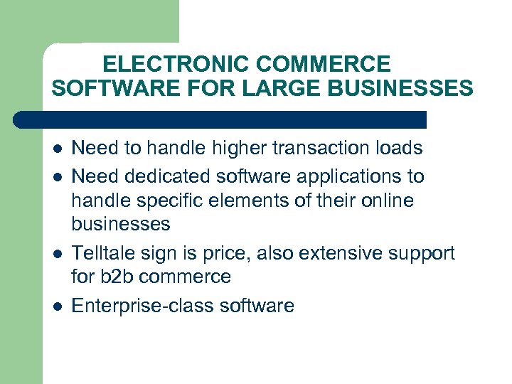 ELECTRONIC COMMERCE SOFTWARE FOR LARGE BUSINESSES l l Need to handle higher transaction loads