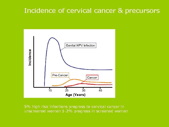 Incidence of cervical cancer & precursors 5% high risk infections progress to cervical cancer