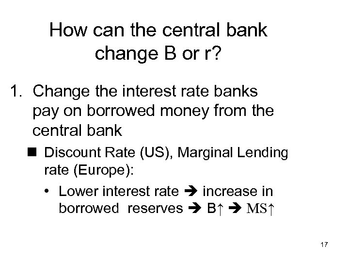 How can the central bank change B or r? 1. Change the interest rate