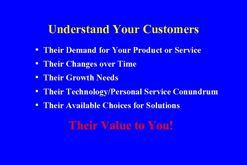 Understand Your Customers • • • Their Demand for Your Product or Service Their