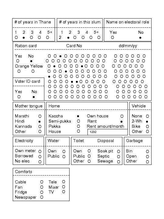 # of years in Thane # of years in this slum 1 O 1