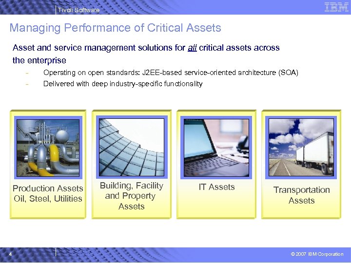 Tivoli Software Managing Performance of Critical Assets Asset and service management solutions for all