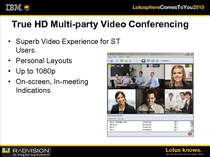 True HD Multi-party Video Conferencing • Superb Video Experience for ST Users • Personal