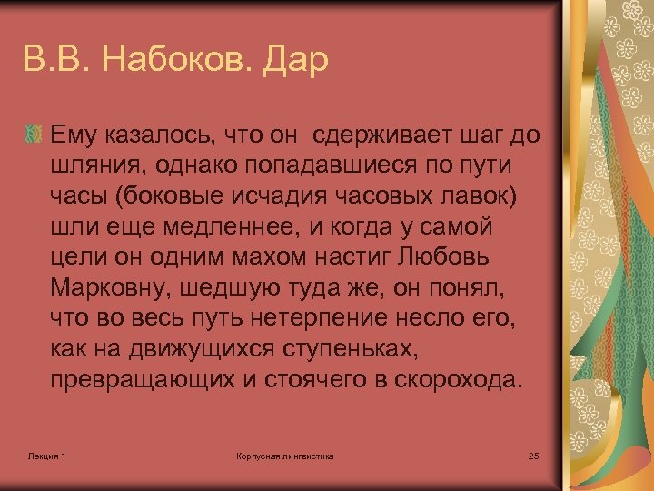 В. В. Набоков. Дар Ему казалось, что он сдерживает шаг до шляния, однако попадавшиеся