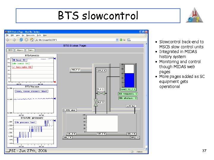 BTS slowcontrol • Slowcontrol back-end to MSCB slow control units • Integrated in MIDAS