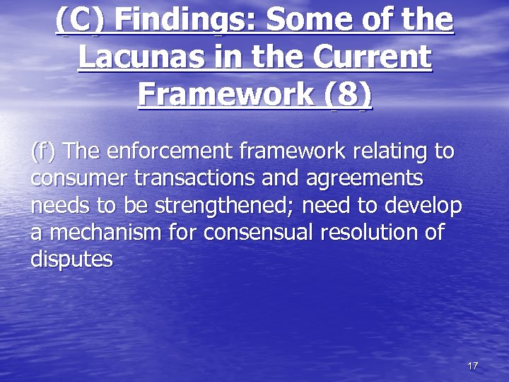 (C) Findings: Some of the Lacunas in the Current Framework (8) (f) The enforcement