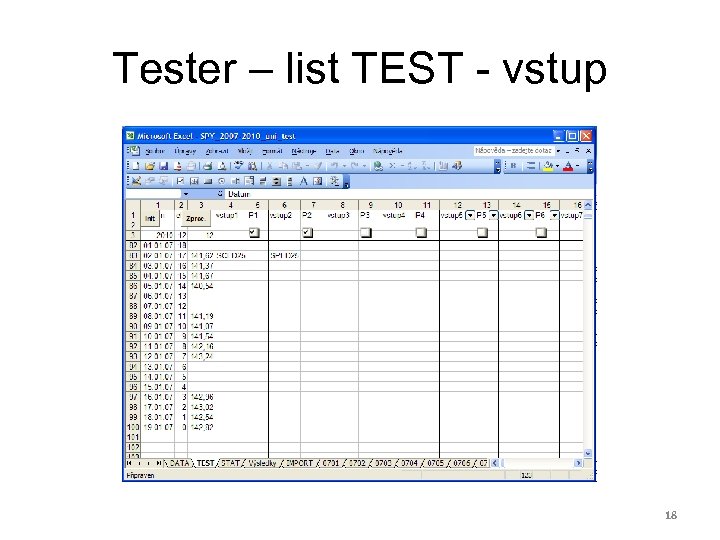 Tester – list TEST - vstup 18 