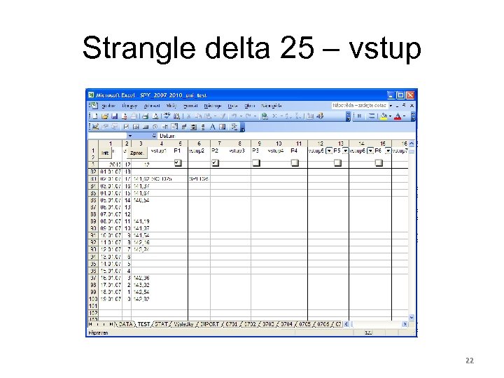 Strangle delta 25 – vstup 22 