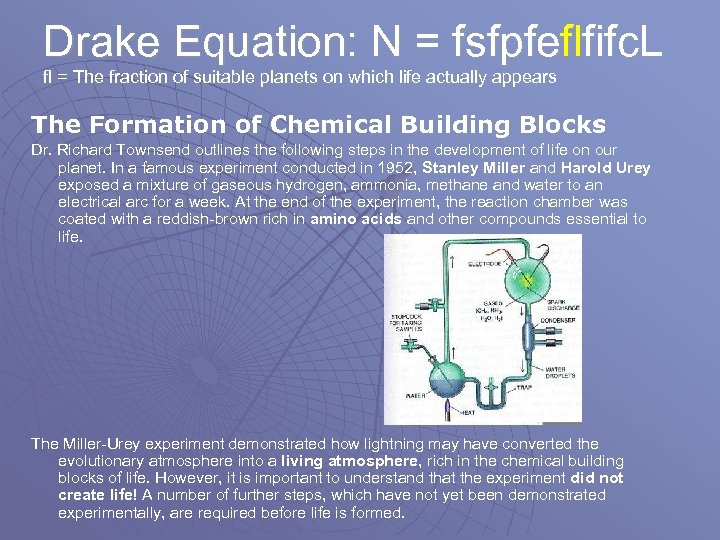Drake Equation: N = fsfpfeflfifc. L fl = The fraction of suitable planets on