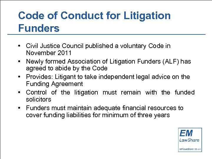 Code of Conduct for Litigation Funders • Civil Justice Council published a voluntary Code