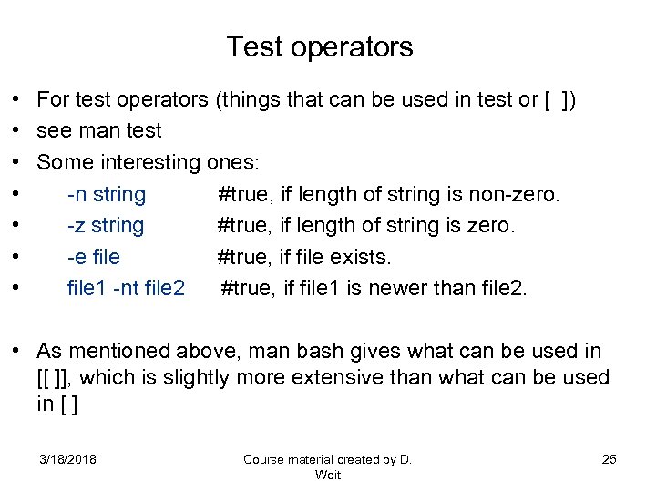 Test operators • • For test operators (things that can be used in test