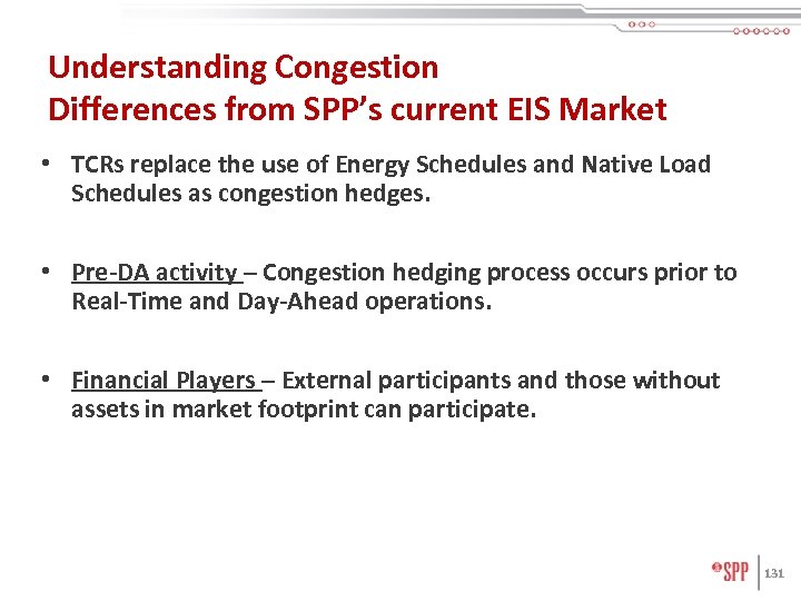Understanding Congestion Differences from SPP’s current EIS Market • TCRs replace the use of