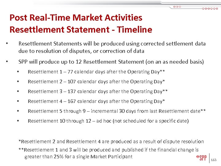 Post Real-Time Market Activities Resettlement Statement - Timeline • Resettlement Statements will be produced