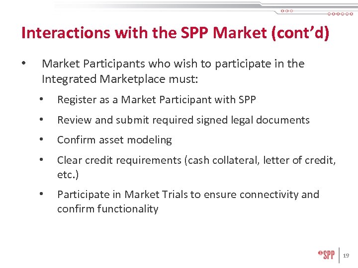 Interactions with the SPP Market (cont’d) • Market Participants who wish to participate in
