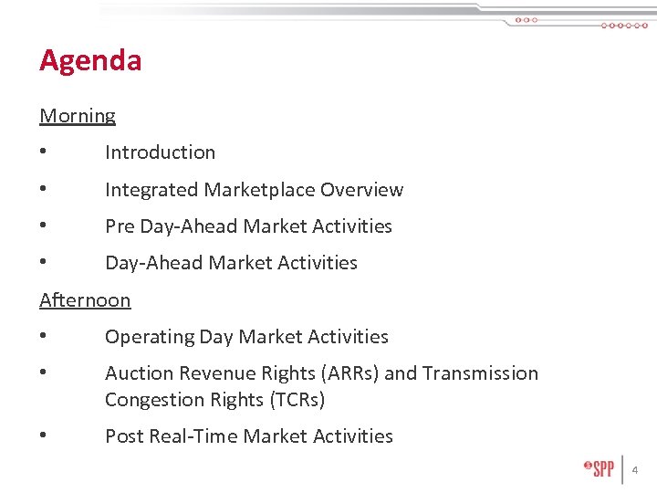 Agenda Morning • Introduction • Integrated Marketplace Overview • Pre Day-Ahead Market Activities •