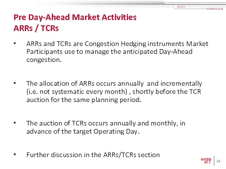 Pre Day-Ahead Market Activities ARRs / TCRs • ARRs and TCRs are Congestion Hedging