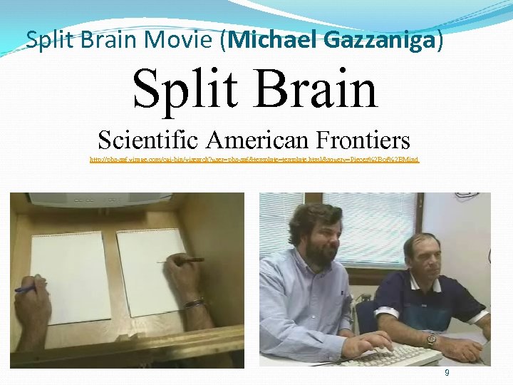 Split Brain Movie (Michael Gazzaniga) Split Brain Scientific American Frontiers http: //pbs-saf. virage. com/cgi-bin/visearch?