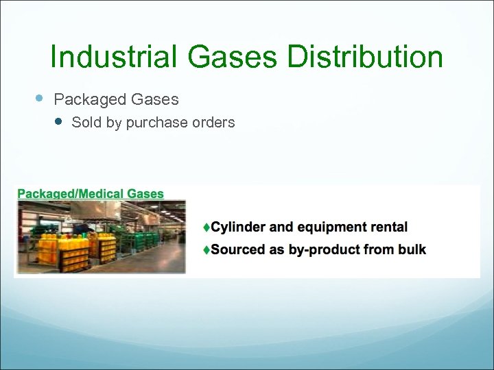 Industrial Gases Distribution Packaged Gases Sold by purchase orders 