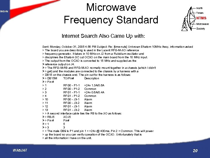 Microwave Frequency Standard W 5 HN North Texas NTMS Microwave Society Internet Search Also
